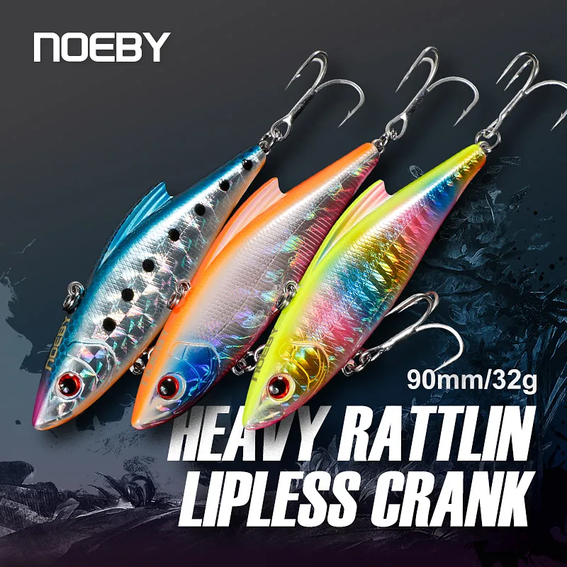 Noeby 3 pieces 90mm 33g Sinking Vibes  Rattling and Vib Artificial Hard Baits Sea Crankbaits Rattlins for Winter Fishing Lures