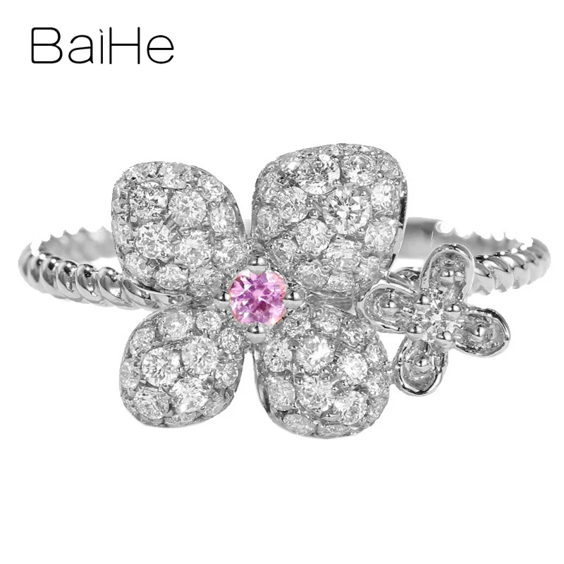 White Gold BAIHE Solid 14 к розовое золото 0.05ct Certified H/SI круглый натуральная Природный розовый сапфир Для женщин Мода тонкой модное Драгоценное кольцо - Цвет камня: White Gold