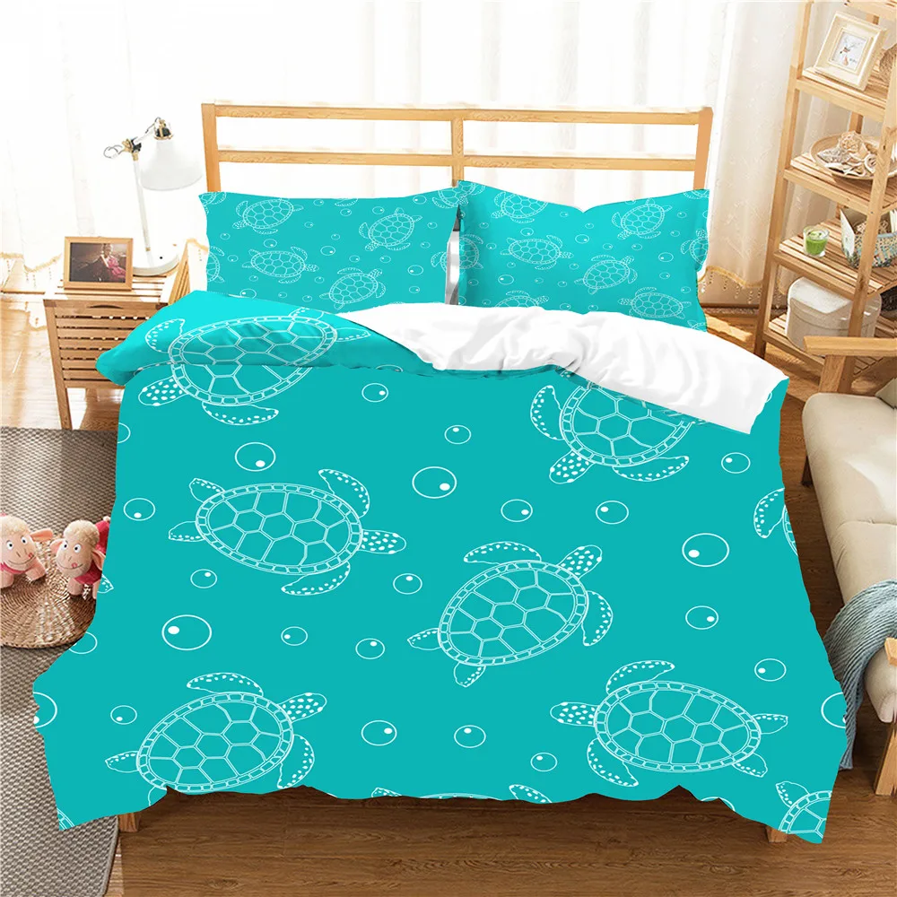 

Bed Cover Set Cartoon Tortoise Printed Home Textiles with Pillowcases Bedroom Clothes for Kid King Queen Size