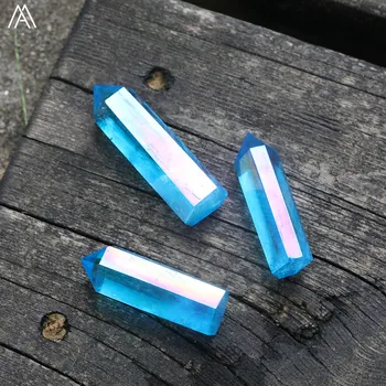 

5Pcs/Lot Sky Blue Color Natural Quartz Crystal Hexagon Healing Point Chakra Jewelry Quartz Stone Column Wand Point Reiki Jewelry