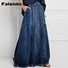 KALENMOS Denim Jeans Women Long Skirt Stretch Vintage Loose Slim Fit Blue Club Streetwear Cotton Sexy Harajuku Skirts Plus Size ► Photo 3/6