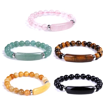 

5Pcs Natural Gemstone Healing Crystals Reiki Chakra Balancing Stretch Bracelets