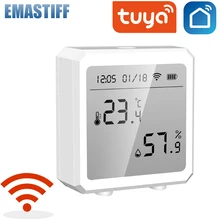 Tuya wifi detector de temperatura e sensor de umidade higrômetro interior termômetro com display lcd apoio alexa google assistente
