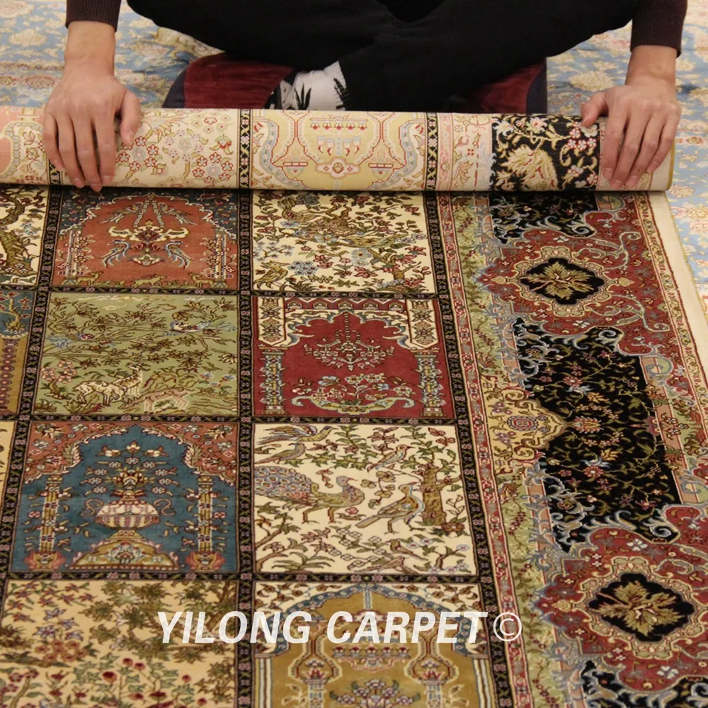 Yilong 5,5 'x8' персидский ковер прямоугольник четыре сезона фиолетовый белый персидский шелковый ковер(ZQG074A