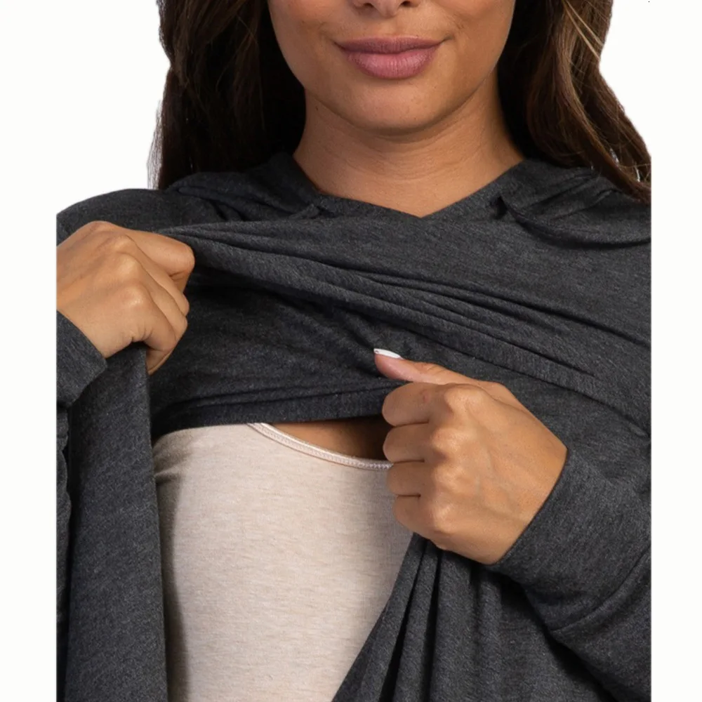 ENXI Solid Color Maternity Hoodie Autumn Breastfeeding Clothes Fashion Pregnancy Shirt Maternal Nursing Tops