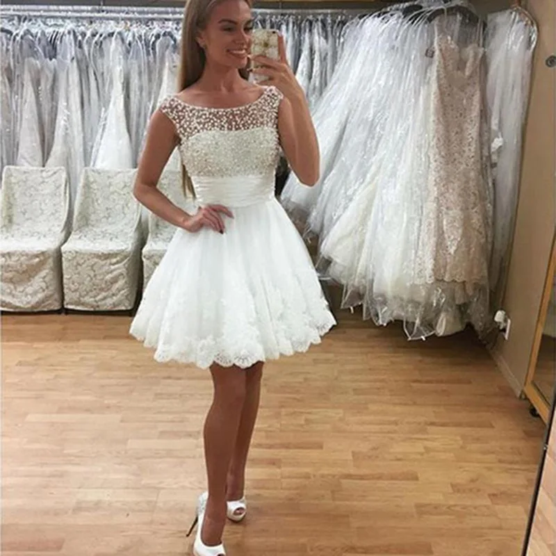 Vestidos de novia аппликационные жемчужины для кружева короткие свадебные платья на