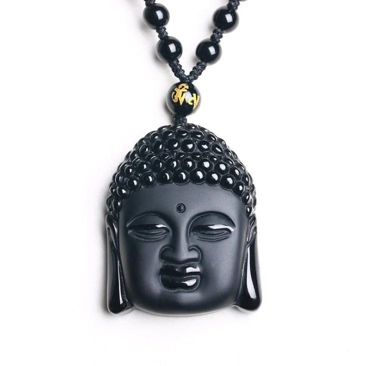 Classic Vintage Black Stone Buddha Necklace Pendant Buddhist Pendant Jewelry Necklace Amulet