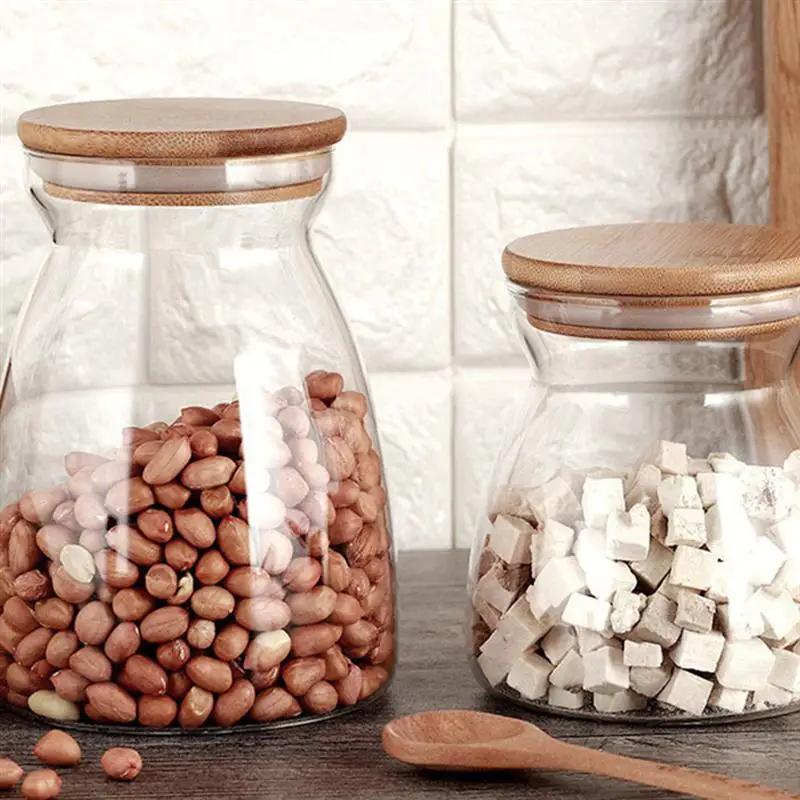 2pcs Grain Canister Food Sealed Storage Container Clear Glass Jar Empty Storage Bottle for Loose Tea Coffee Bean Sugar Salt