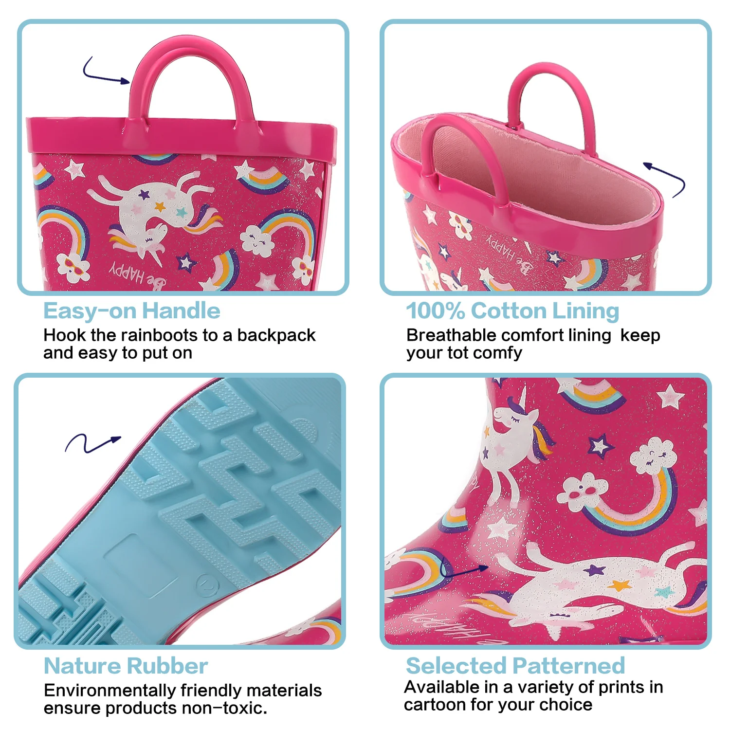 Unicorn Rainbow Pattern Rain Boots