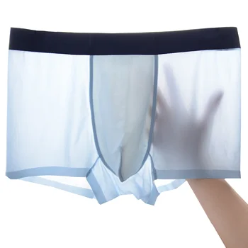 

Summer Ice Silk Men Underwear Seamless Transparent Boxer Short Ultra Thin Sheer Breathable Comfortable Pantie Underpant