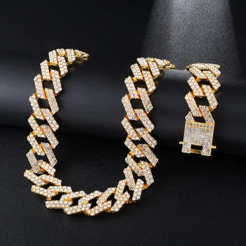

20mm Miami Prong Cuban Link Necklace Full Iced Out Rhinestones 18inch 24inch Bling Mens Choker Necklace Hiphop Jewelry