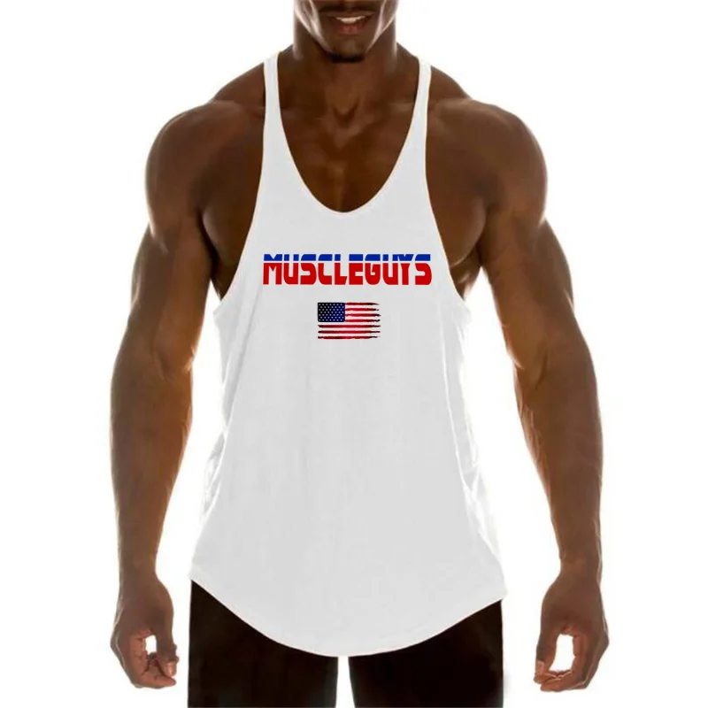 Brand Vest Muscle Fashion Sleeveless Stringer Gym Mens Back Tank Top Clothing Bodybuilding Singlets Fitness Workout Sports Shirt