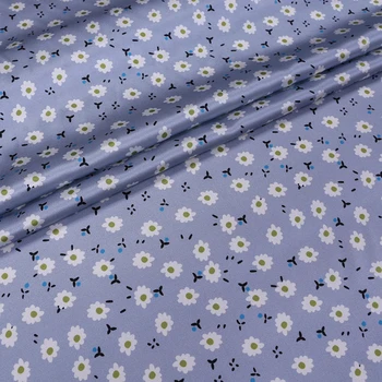 

50cmx138cm Elegant Flower Stretch Satin Floral Printed Light Blue Natural Silk Fabric