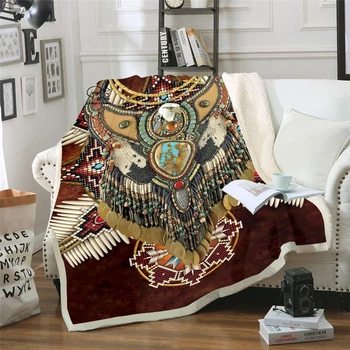 

PLstar Black Native Indian Lakota Skull buffalo soldier Blanket 3D print Sherpa Blanket on Bed Home Textiles Dreamlike style-11