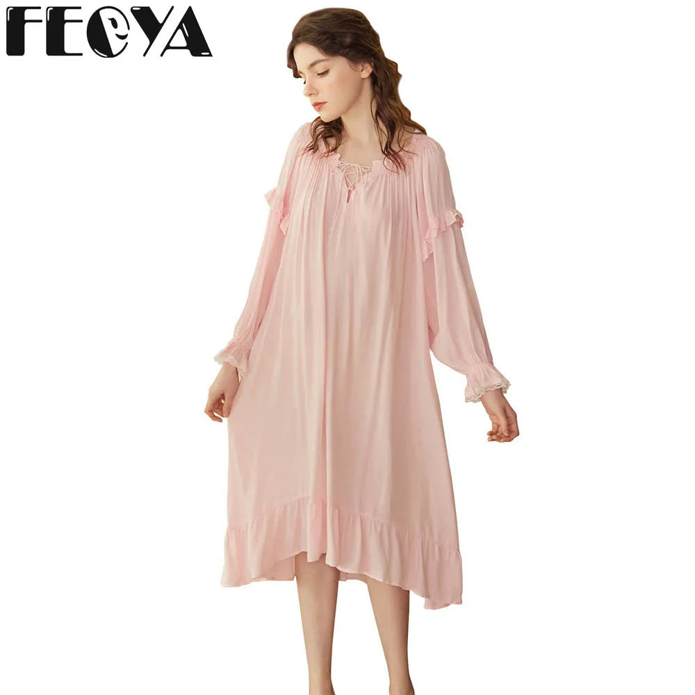 

Spring Autumn Cotton Sleepwear For Women Girl Retro Long Loose Dress Princess Sweet Pajamas Plus Size Full Sleeve Nightgown