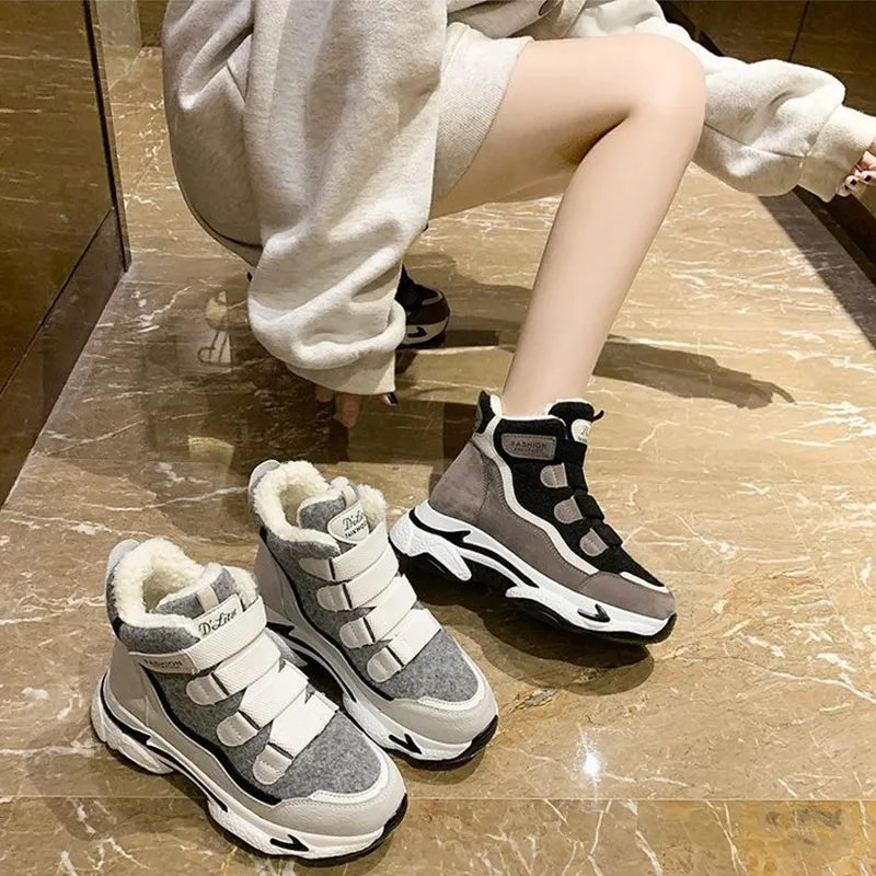 Winter Women's Sneakers Thick Platform Fashion Casual Ankle Boots Shoes Woman Plush Warm Footwear Women Hook Loop Female Shoes