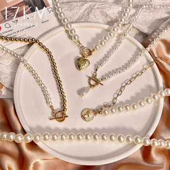 17KM Vintage Pearl Choker Necklace For Women Fashion Summer White Imitation Pearl Necklaces 2021 Trend Elegant Wedding Jewelry
