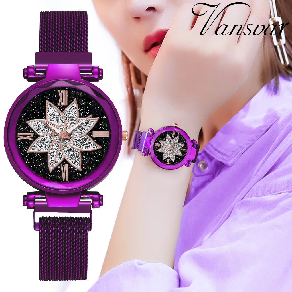 

Best Selling Women Mesh Magnet Buckle Starry Sky Watch Casual Luxury Women Geometric Surface Quartz Watches Relogio Feminino@50