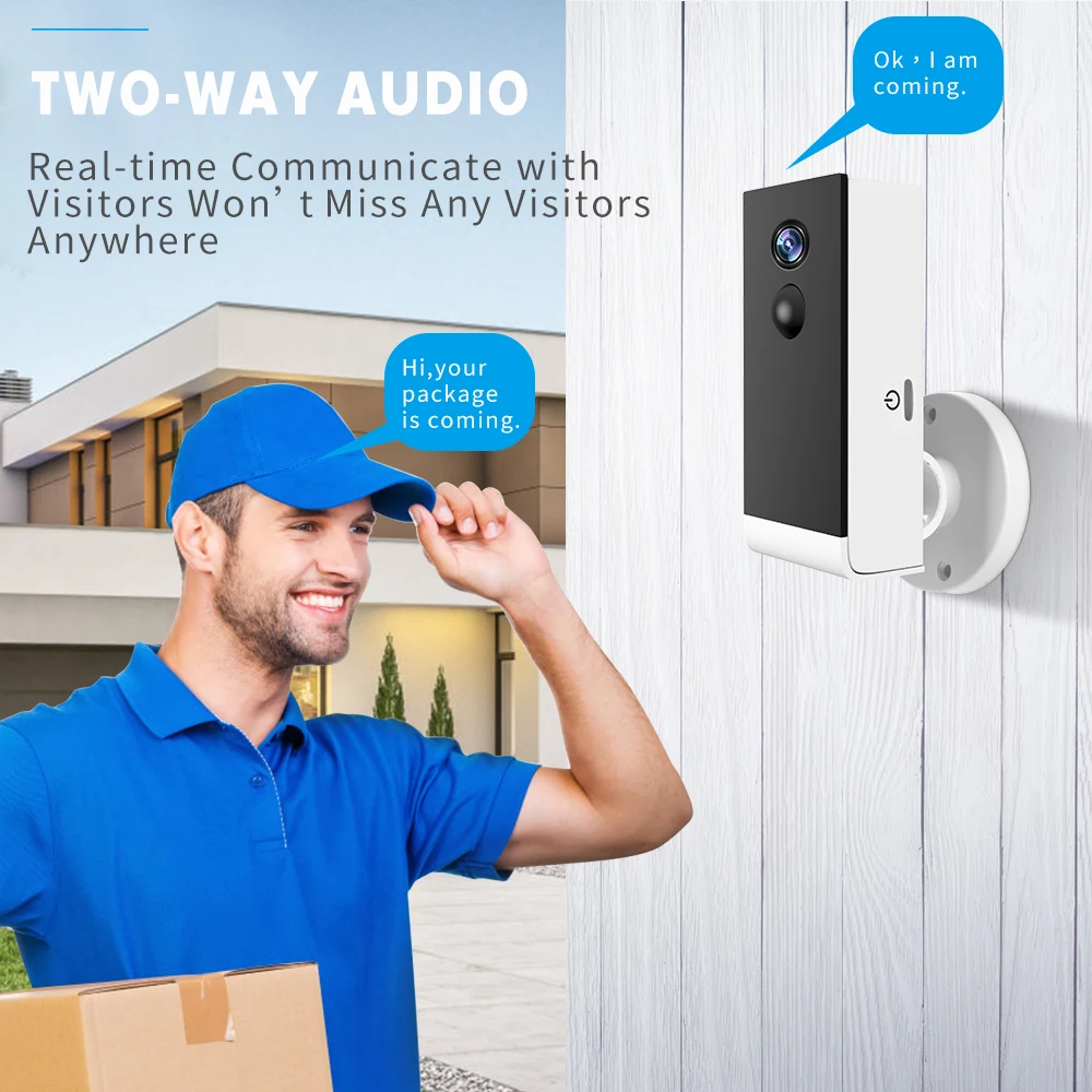 Уличная ip-камера 1080P HD с питанием от батареи WiFi Беспроводная камера наблюдения для домашней безопасности Водонепроницаемая Двусторонняя аудио камера ночного видения