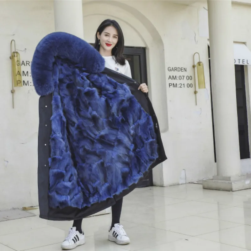 Black blue Женское пальто из натурального меха лисы, женская одежда, корейская мода, парка из натурального меха, зимнее пальто для женщин, Manteau Femme HL001 YY1075 - Цвет: Black blue