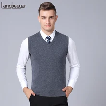 Шерсть модный свитер без рукавов для мужчин s пуловер свитера-жилеты вязанный корейский стиль v-образный вырез приталенная повседневная мужская одежда