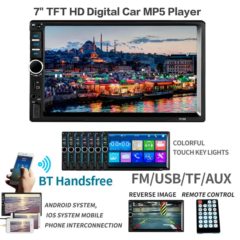 Новый 7-дюймовый HD Автомобильный Bluetooth USB плеер Автомобильная реверсивная машина