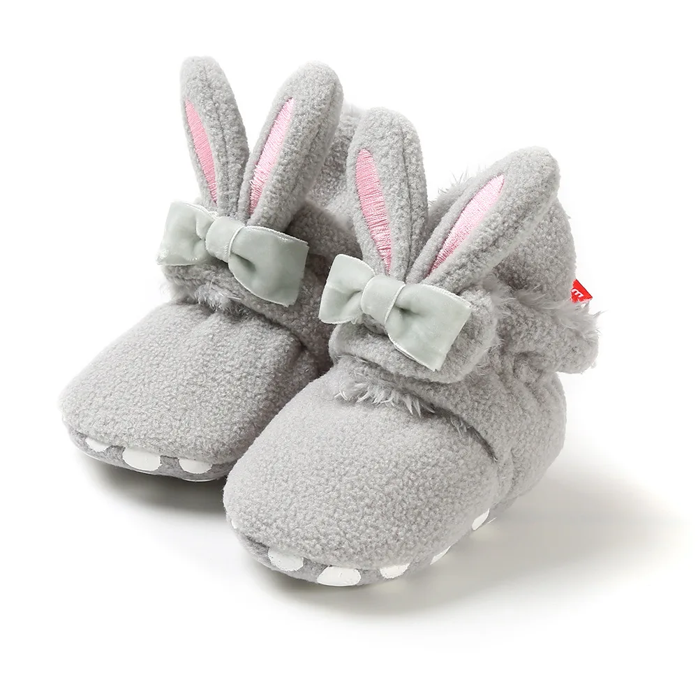 Ботиночки, детские носки обувь для девочек, зимние теплые милые заячьи ушки, для малышей, для малышей, мягкие, противоскользящие, для новорожденных, детская обувь для ползания
