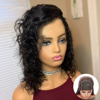 

150% Curly Lace Front Human Hair Wigs For Black Women Pre Plucked Natural Hairline With Baby Remy Brazilian Hair Short Bob Wig