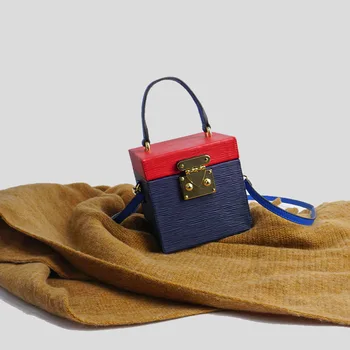 

Box Bag Small Square Bag Female 2020 New Square Mini Hit Color Portable Diagonal cow Leather Lock Suitcase Bag Small