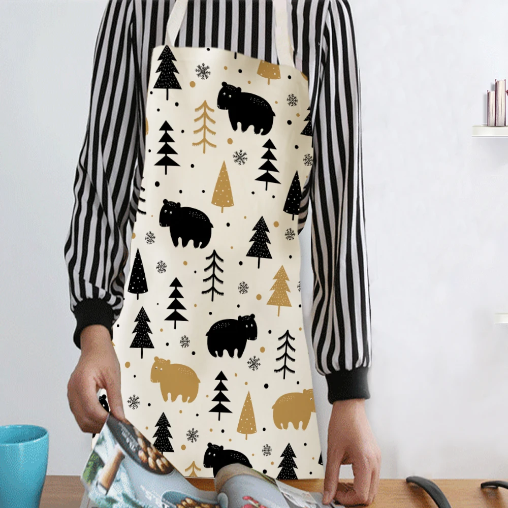 Silstar Tex Funny Bear Kitchen Apron For Woman Baby Boy Bibs For Adults Home Tools Haircut Baking Coffee Shop Uniform
