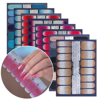 

14pcs/set DIY Self-adhesive Glitter Nail Stickers Nail Wraps Full Cover Nail Polish Sticker Gradient Color Nail Art Decor Tools
