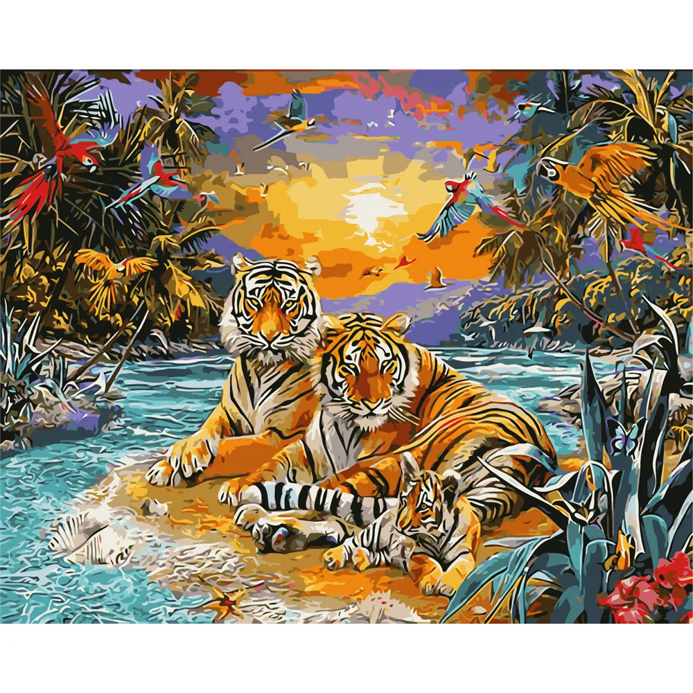 YANXIN DIY Frame Picture DIY Painting By Numbers Kit Tiger Acrylic