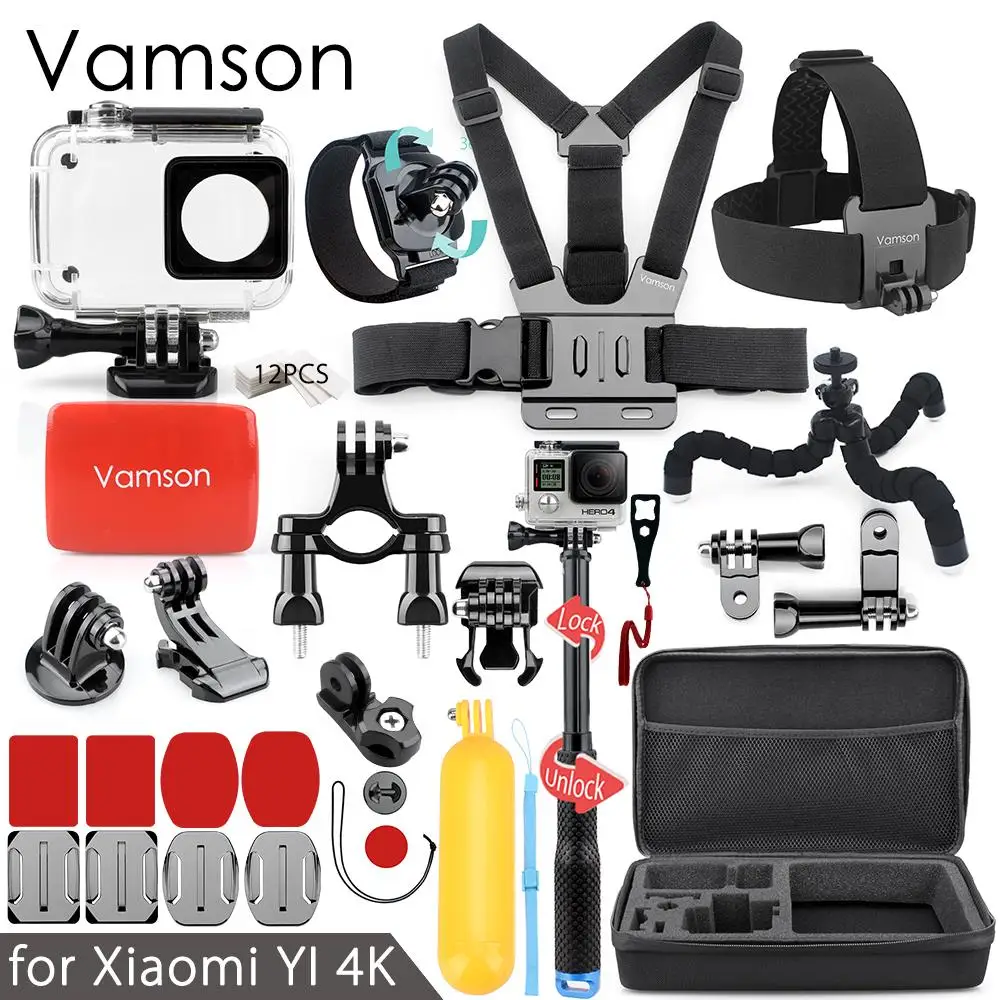 Vamson для Xiaomi yi 4K Аксессуары для экшн-камеры комплект для yi 2 водонепроницаемый чехол крепление точечная текстура монопод селфи палка VS91 - Цвет: VS92B