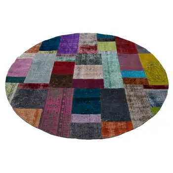 

200x200 Cm Multicolor Handmade Round Patchwork Rug-7x7 Ft