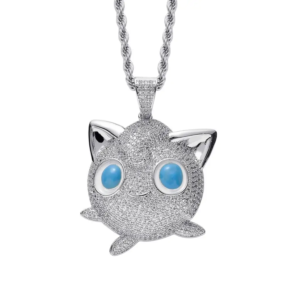 Хип хоп микро проложить AAA кубический цирконий Bling Iced Out Pokemon Jigglypuff Подвески ожерелье для мужчин Rapper ювелирные изделия Прямая