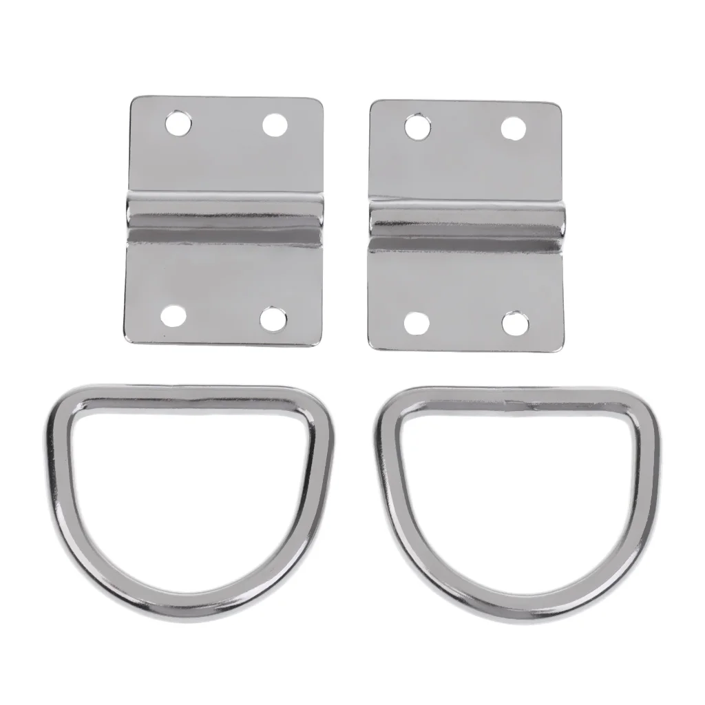 2x Stainless Steel Surface Mount Tie Down D-Ring & Staple Cleat Trailer Boat