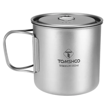 

Ultralight 650ml Titanium Cup Camping Titanium Bowl Portable Picnic Water Cup Mug Titanium Pot Cookware with Foldable Handle