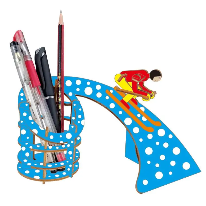 

3D wooden three-dimensional jigsaw puzzle DIY simulation model ski pen holder