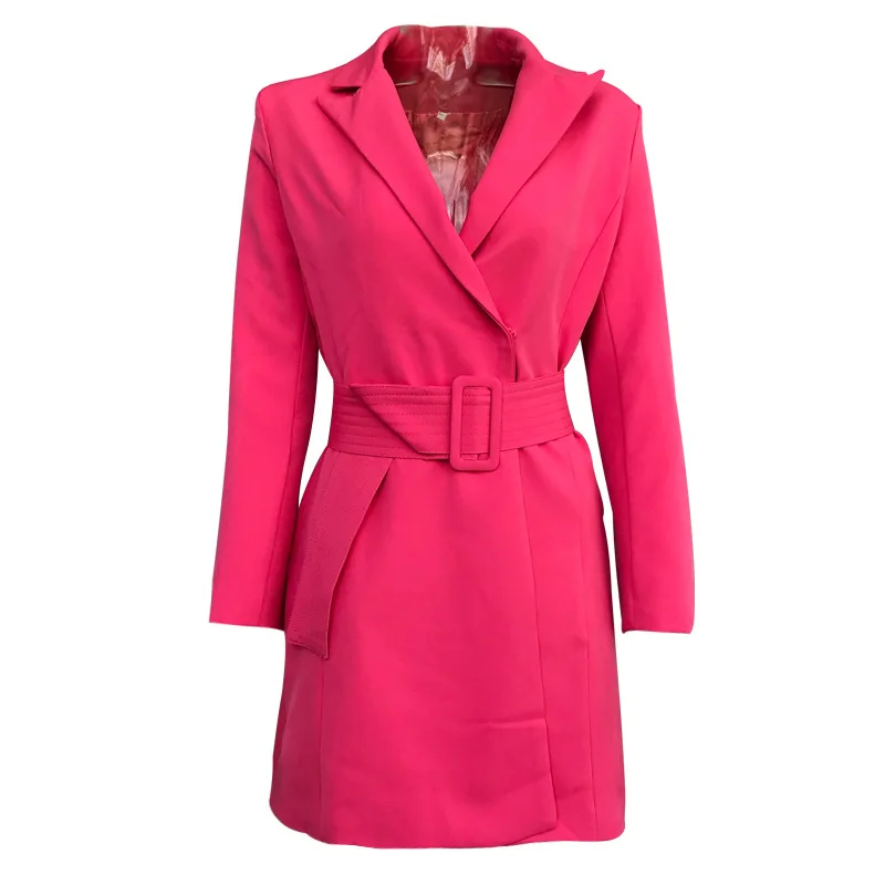 Новинка, Модный женский зимний ярко-розовый приталенный пиджак с ремнями, Блейзер,, Прямая поставка