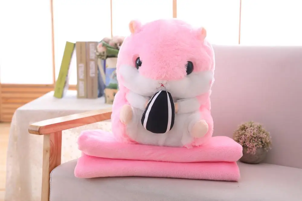 As picture Прямая поставка Peluches хомяк плюшевые животные мягкая игрушка хомячок с покрывалом Подушка 3 в 1 Набор для детей - Цвет: As picture