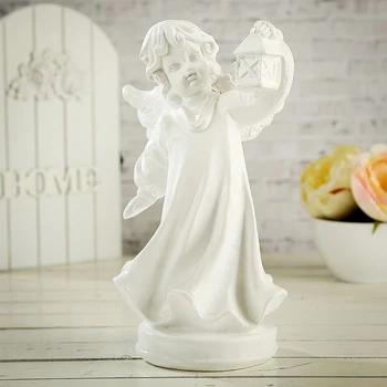 

Figurine "Angel with a lantern" 24 cm, white