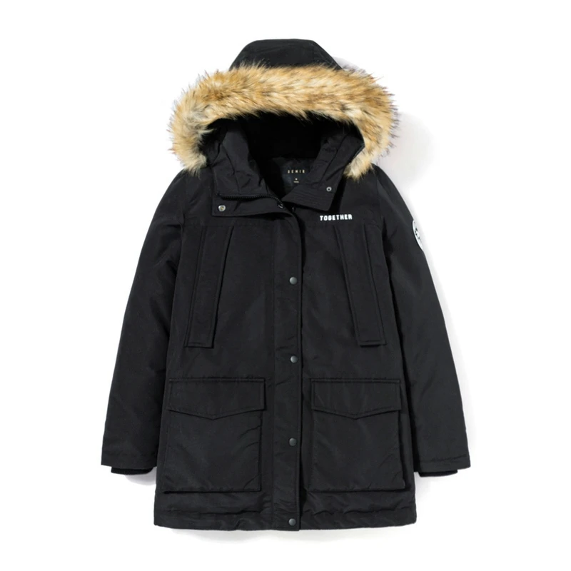 SEMIR Хлопковая женская парка зимнее Новое Свободное длинное пальто с меховым воротником ветровка средней длины теплое пальто - Цвет: Black