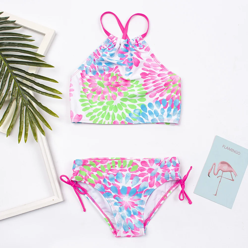 Flower Print Girls Swimsuit Swimwear Colorful Kids Bikinis Summer Girls Bikini 2020 Children Biquini Infantil Bathing Suit A366