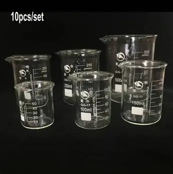 

10pcs/set 5ml 10ml 25ml 50ml 100ml 150ml 200ml 250ml 300ml 500ml Glass Beaker Graduated Transparent Borosilicate Glass Beaker