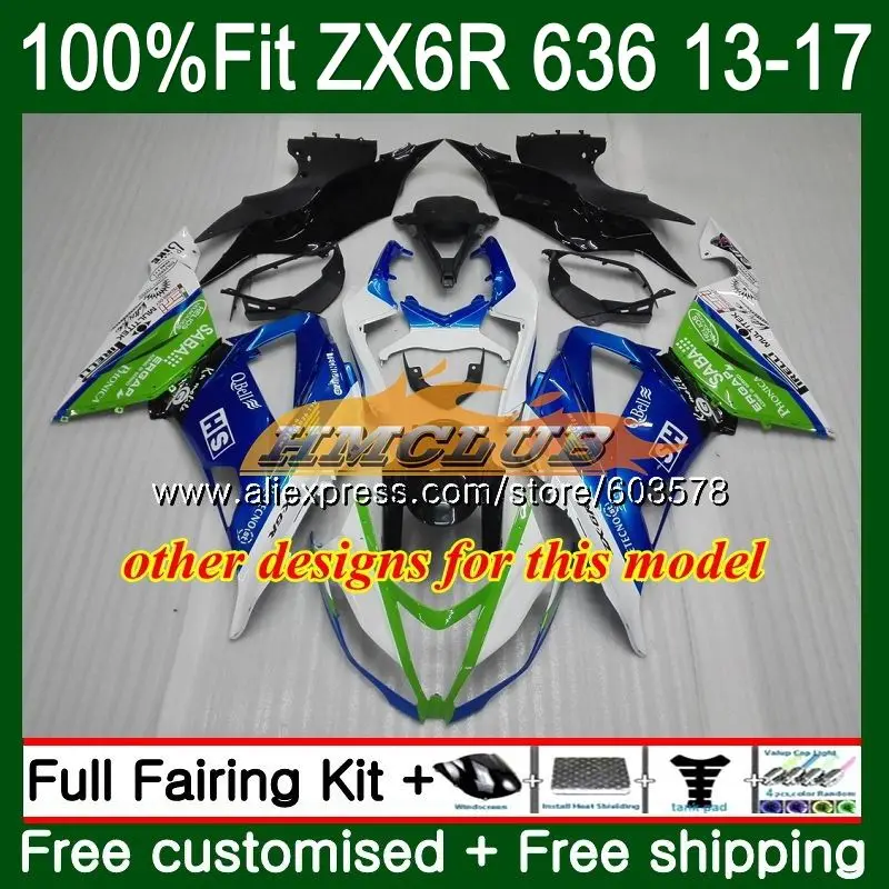 Инъекции для KAWASAKI NINJA ZX-636 ZX 6R 2013 30CL. 47 зеленого и белого цветов ZX-6R ZX 636 600CC ZX6R 13, 14, 15, 16 лет обтекатель