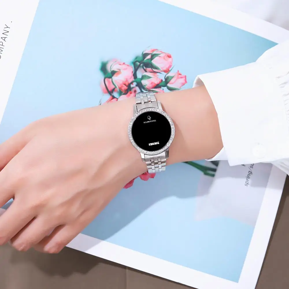 Women Watch Elegant Stainless Steel Digital Touch Watches SKMEI Top Luxury Diamond Dial Electronic Wristwatch Ladies