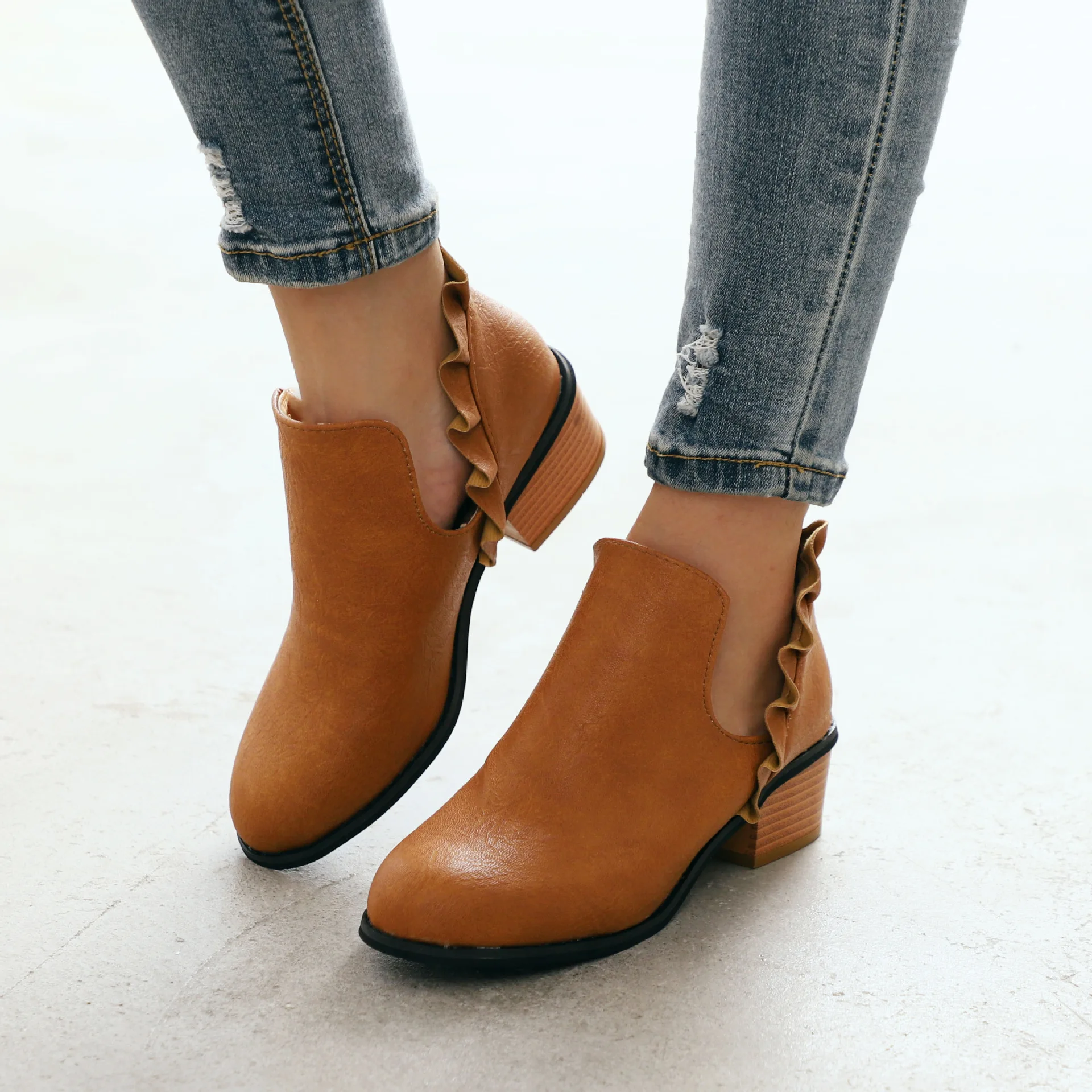 2019 г. Новые женские ботинки Осень зима Botas Feminina короткие сапоги с круглым носком и