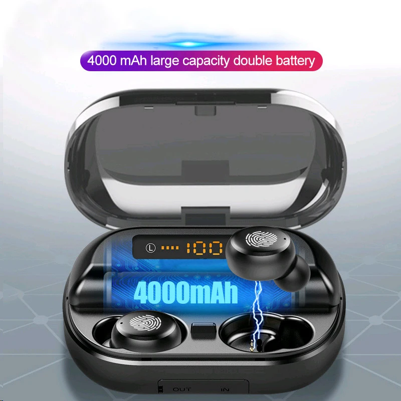 

TWS 5.0 Bluetooth Stereo Earbuds IPX7 Waterproof Wireless Earbuds Sports Earphones with 4000mAh Digital Display Power bank