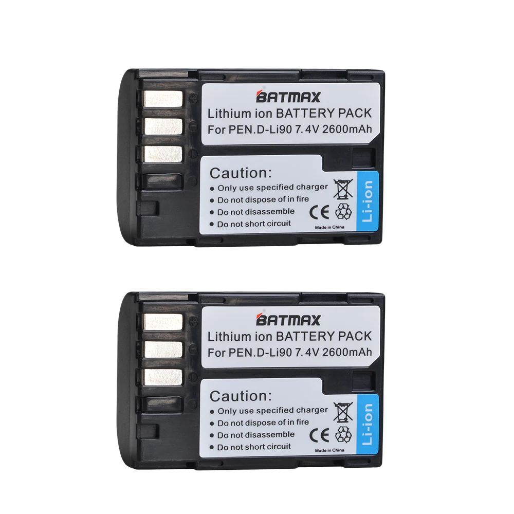 Batmax 2Pcs 2600Mah D-Li90 Dli90 D Li90 Ricaricabile Digitale Batteria Per Pentax K-7 K-7D K-5 K-5 Ii 645D K01 K-3 K-3 Ii 645Z L15