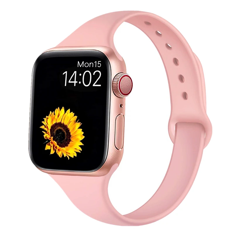 Тонкий ремешок совместим с Apple Watch seres 5 4 40 мм 44 силиконовый Спортивная петля ремешок для наручных часов iWatch, версия 1, 2, 3, ремешок 38 мм 42 мм браслет - Цвет ремешка: light pink
